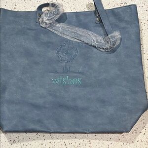 Thirty-one Around town Wishes Dandelion Embroidered Blue Tote Bag